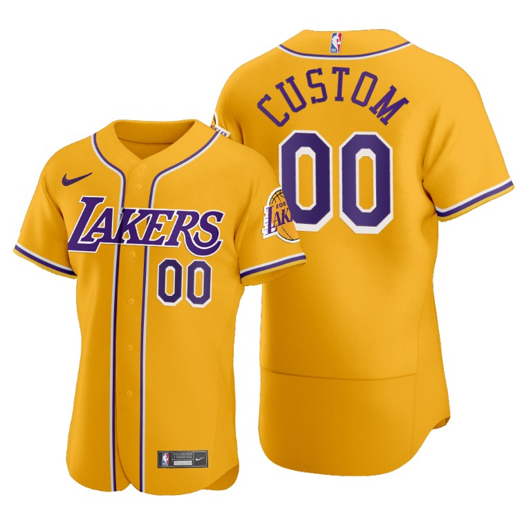 Men's Los Angeles Lakers Customized 2020 Gold NBA X MLB Crossover Edition Stitched Jersey